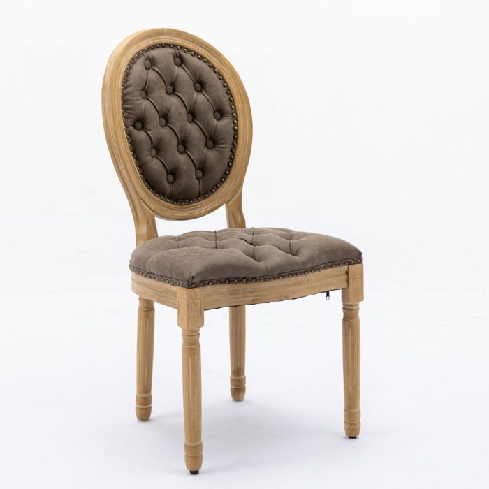 French Style Solid Wood Frame Antique Painting, Hand-Pulled Buckle Decoration PU Artificial Leather Dining Chair With Nailhead Trim, Wood Legs - Image 7