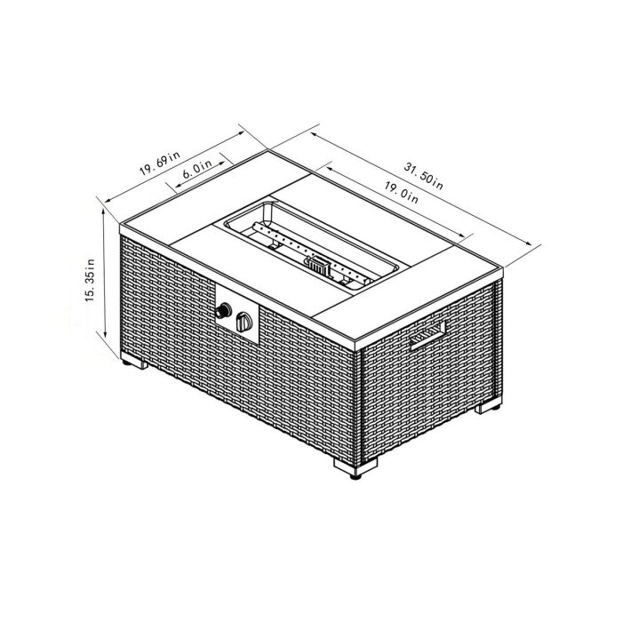 Outdoor Fire Table Propane Fire Pit Rattan Gas Fire Table, Gas Fire Table With Tile Tabletop - Brown - Image 2