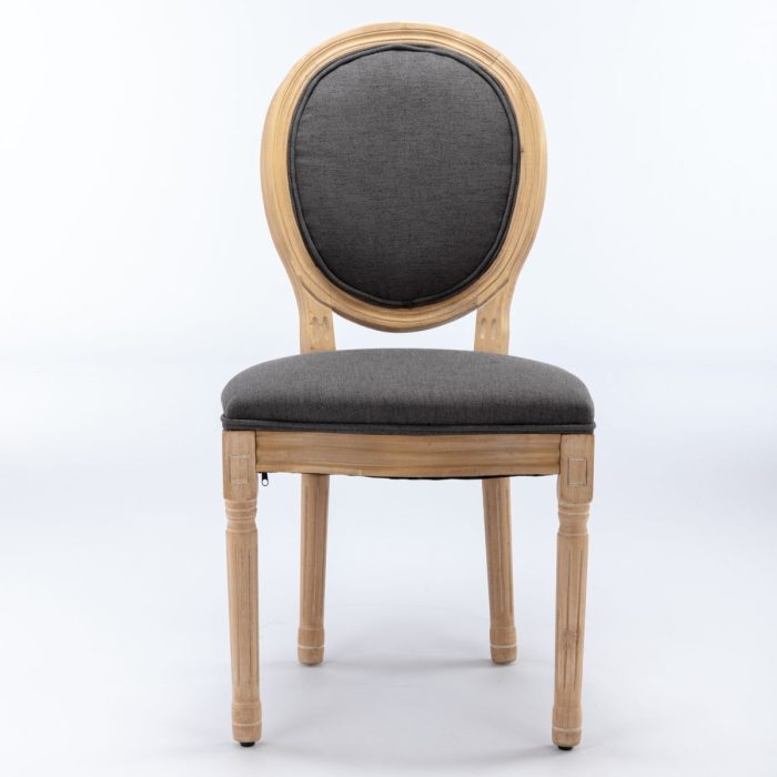 French Style Solid Wood Frame Antique Painting Linen Fabric Back Dining Chair (Set of 2) - Image 2