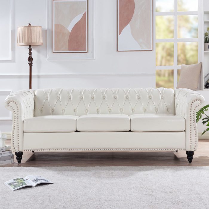 Rolled Arm Chesterfield 3 Seater Sofa - Image 3