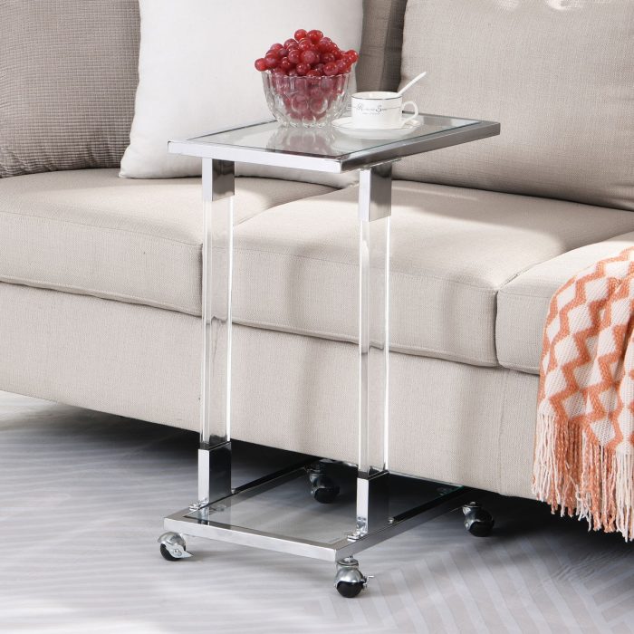 Side Table, Sofa Table, Glass Top C Shape Square Table With Metal Base For Living Room, Bedroom, Balcony Home And Office - Image 6