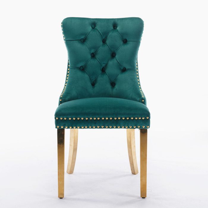 Nikki - Modern, High-End Tufted Solid Wood Contemporary Velvet Upholstered Dining Chair With Golden Stainless Steel Plating Legs, Nailhead Trim (Set of 2) - Image 3