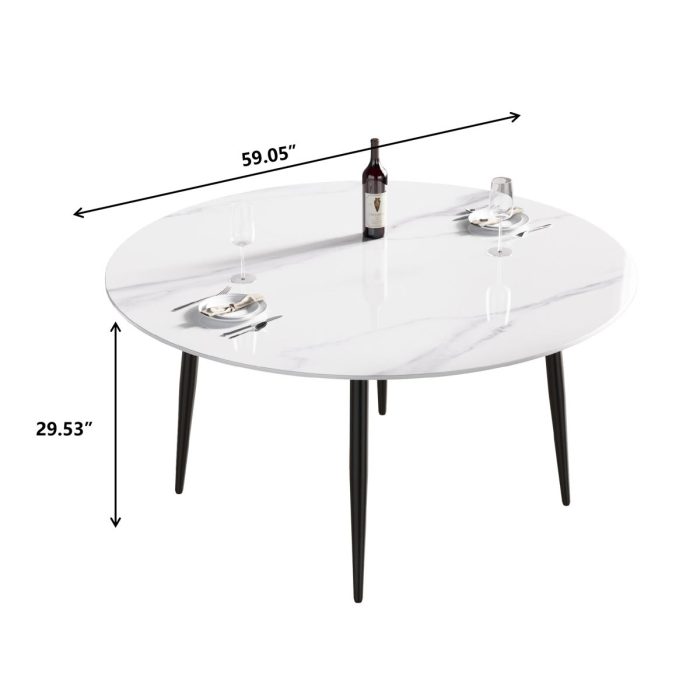 Modern Man-Made Stone Round Metal Dining Table-Position For 6 People - Image 6