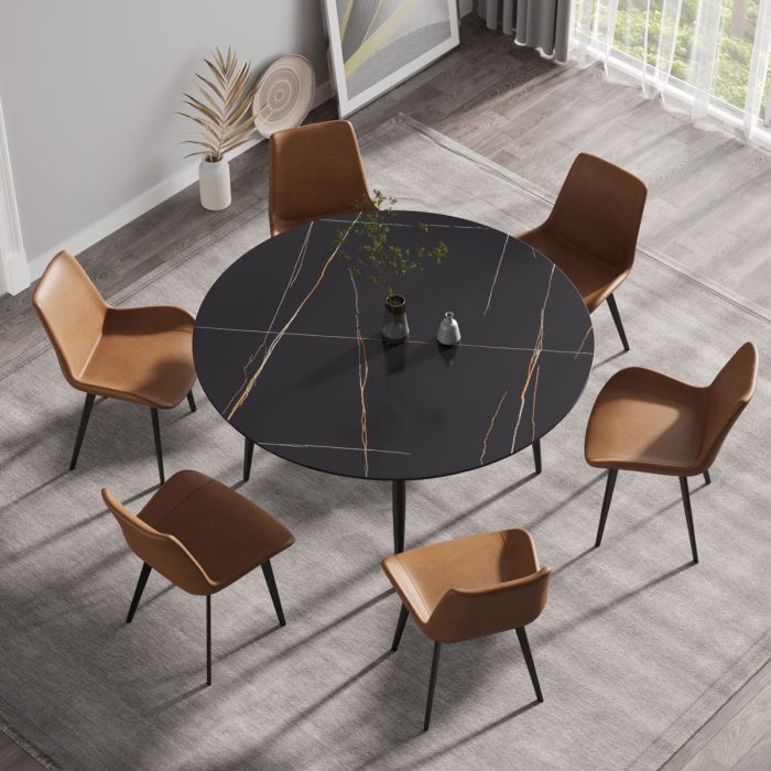 Modern Man-Made Stone Round Dining Table-Position For 6 People - Image 6