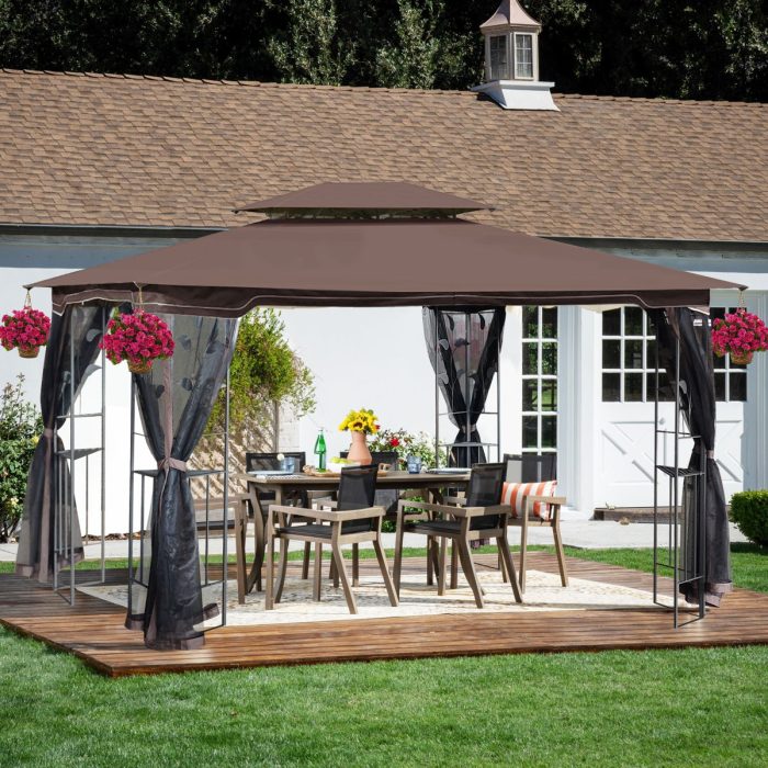 Patio Gazebo Tent With Ventilated Double Roof And Mosquito Net For Backyard Or Garden - Image 3