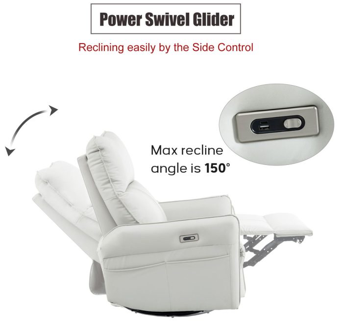 29.92" 270 Power Swivel Rocker Recliner Chair, Electric Glider Reclining Sofa With USB Ports, Power Swivel Glider, Rocking Chair Nursery Recliners For Living Room Bedroom - Image 3