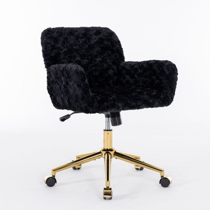 Office Chair, Artificial Rabbit Hair Home Office Chair With Golden Metal Base, Adjustable Desk Chair Swivel Office Chair, Vanity Chair - Image 7