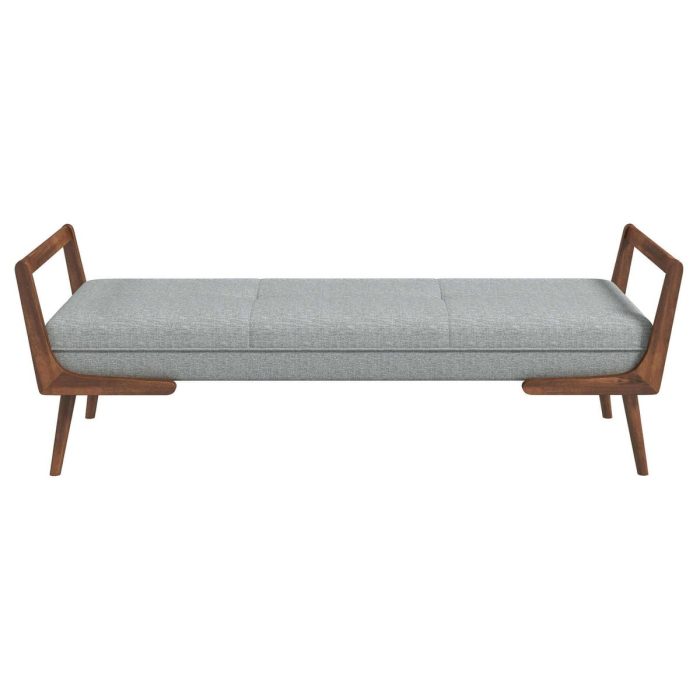 Cora - Mid-Century Modern Gray Bench - Gray - Image 3