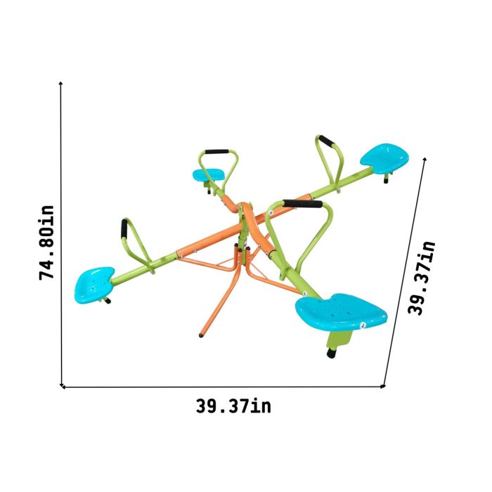 Xss004 Outdoor Playground Four Seats Seesaw For Kids 360 Degree Rotating Sturdy Plastic Seat Seesaw For Kids Seesaw For Kids Age 3+ - Green / Blue - Image 3