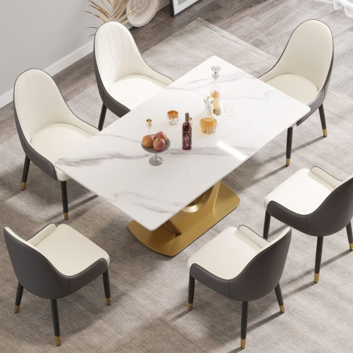 63" Modern Artificial Stone Panel V-Shaped Metal Legs, Can Accommodate 6-8 People - Image 4