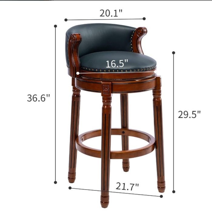 29.5'' Cow Top Leather Wooden Bar Stool, 360 Degree Swivel Bar Height Chair With Backs For Home Kitchen Counter - Image 7