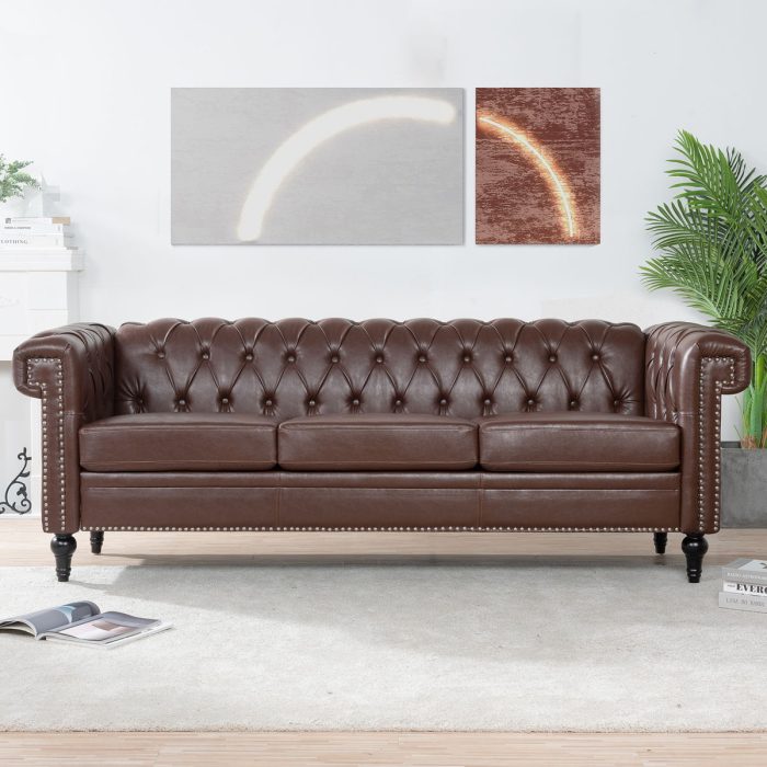 Traditional Square Arm Removable Cushion 3 Seater Sofa - Image 9