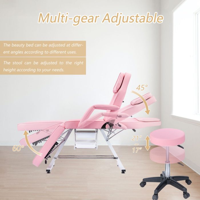 72.8" Massage Salon Tattoo Chair With Two Trays Esthetician Bed With Hydraulic Stool, Multi-Purpose 3-Section Facial Bed Table, Adjustable Beauty Barber Spa Beauty Equipment - Image 4
