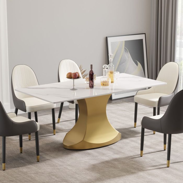 Modern Artificial Stone Panel Stainless Steel Curved Legs, Can Accommodate 6 - 8 People - Image 3