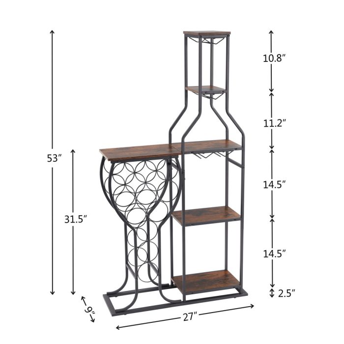 11 Bottle Wine Bakers Rack, 5 Tier Freestanding Wine Rack With Hanging Wine Glass Holder And Storage Shelves, Wine Storage Home Bar For Liquor And Wine Storage for Kitchen, Dining Room - Image 3