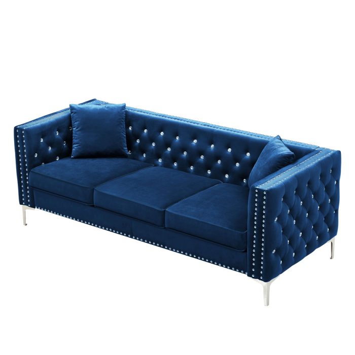 Modern Sofa Jeweled Buttons Tufted Square Arm Couch, 2 Pillows Included - Image 6