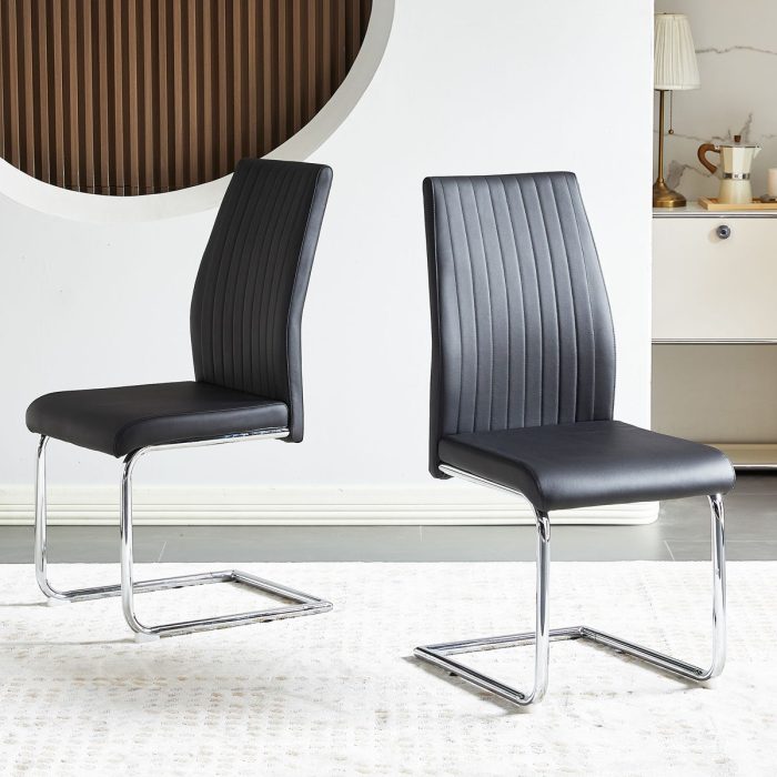 Modern Simple Style Dining Chair PU Leather Chrome Metal Pipe Restaurant Home Chair (Set of 2) - Image 3