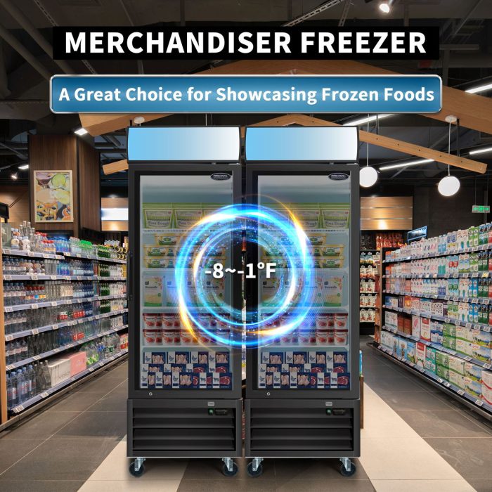 Glass Door Merchandiser Freezer Swing Door Commercial Reach-In Display Freezers With LED Top Panel Upright Freeze Storage - Image 3