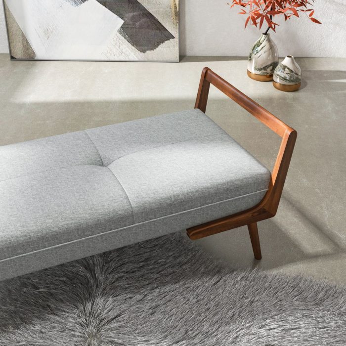Cora - Mid-Century Modern Gray Bench - Gray - Image 2