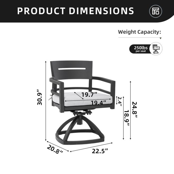 Outdoor Patio Swivel Rocker With Outdoor Grade Sunbrella Fabric Cushions (Set of 2) - Ember Black - Image 2