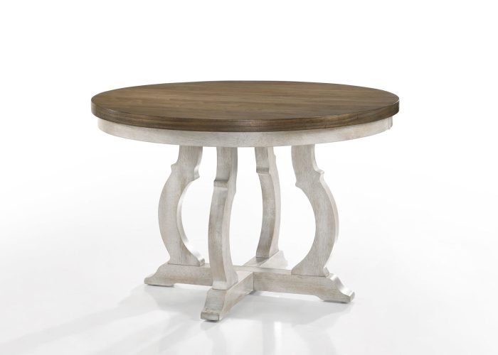 Havanna - 5 Piece Wide Contemporary Round Dining Table With Off White Fabric Chairs (Set of 5) - Vintage Walnut - Image 3