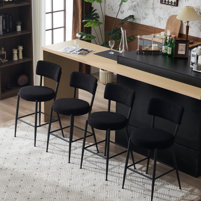 Modern Teddy Fabric Upholstered Bar Stools - Black Legs - Image 3