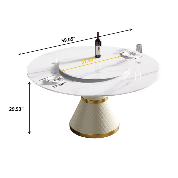 Modern Artificial Stone Round Carbon Steel Base Dining Table Stone Turntable - Image 6