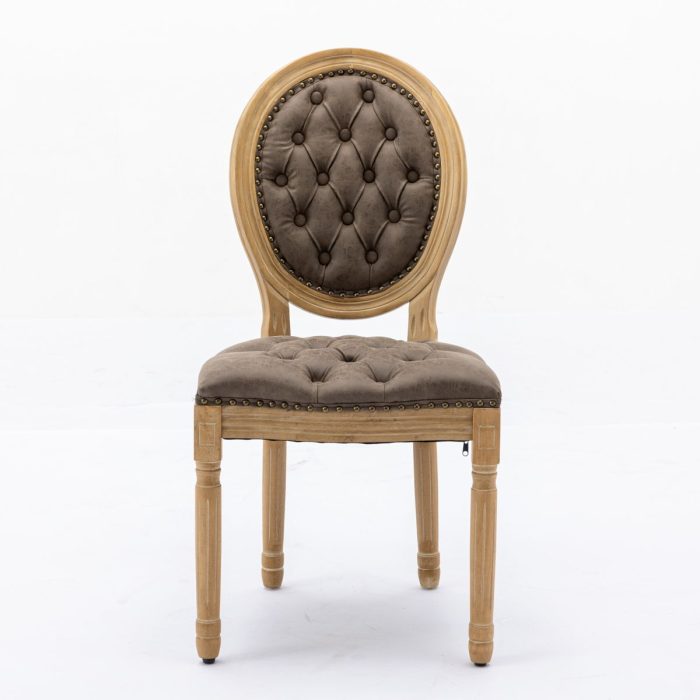 French Style Solid Wood Frame Antique Painting, Hand-Pulled Buckle Decoration PU Artificial Leather Dining Chair With Nailhead Trim, Wood Legs - Image 12