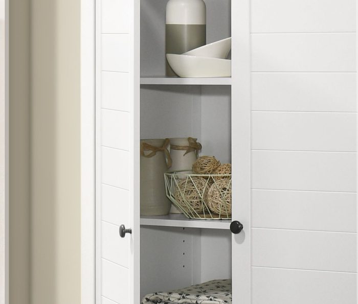 Claire - Storage Cabinet With Oak Accent Finish And Framed Slatted Panel Design - White - Image 2