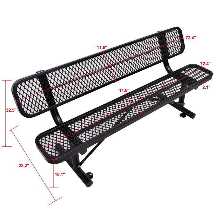 6' Outdoor Steel Bench With Backrest - Image 13