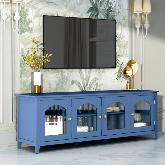StylishTVcabinet Entertainment CenterTV Stand, TVconsoletable, Media Console, Solidwood Frame, Changhong Glass Door, Metal Handle - Image 5