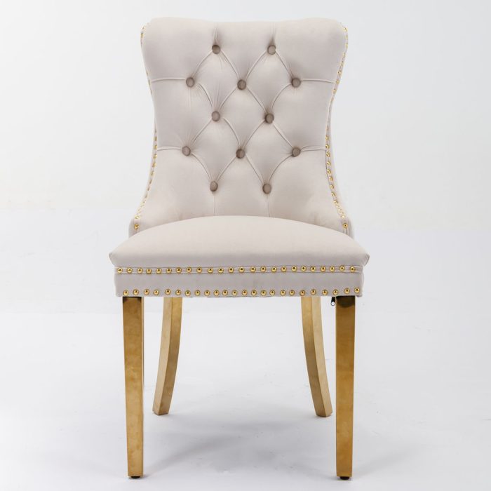Nikki - Modern, High-End Tufted Solid Wood Contemporary Velvet Upholstered Dining Chair With Golden Stainless Steel Plating Legs, Nailhead Trim (Set of 2) - Image 16