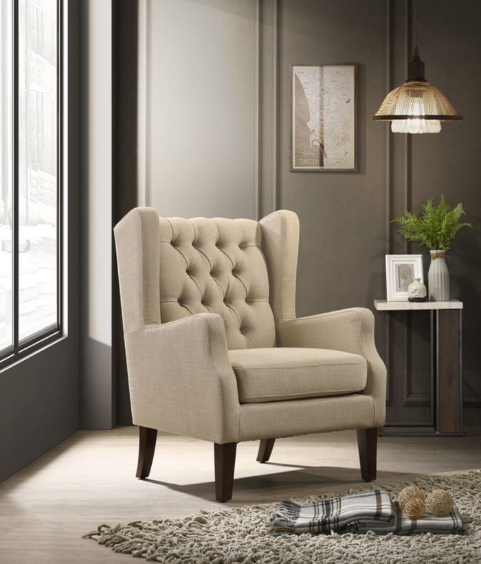 Irwin - Linen Button Tufted Wingback Chair - Image 3