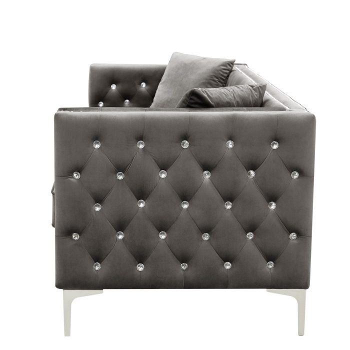 Modern Sofa Jeweled Buttons Tufted Square Arm Couch, 2 Pillows Included - Image 7