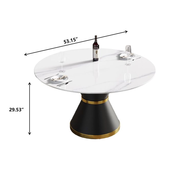 Modern Artificial Stone Round Carbon Steel Base Dining Table, Can Accommodate 6 People - Image 8