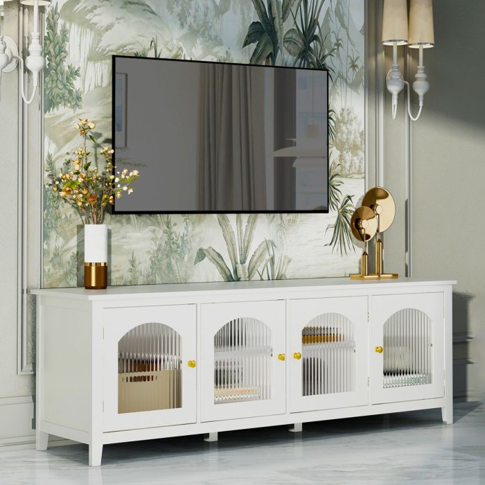 StylishTVcabinet Entertainment CenterTV Stand, TVconsoletable, Media Console, Solidwood Frame, Changhong Glass Door, Metal Handle - Image 8