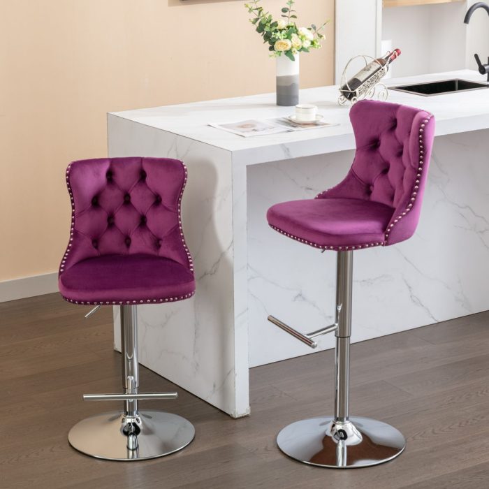 Swivel Velvet Barstools Adjusatble Seat Height From 25-33", Modern Upholstered Chrome Base Bar Stools With Backs Comfortable Tufted For Home Pub And Kitchen Island (Set of 2) - Image 2