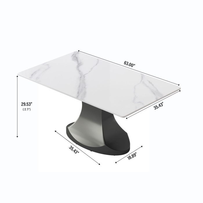 63" Modern Artificial Stone Panel Stainless Steel Curved Legs, Can Accommodate 6-8 People - White / Gray - Image 3