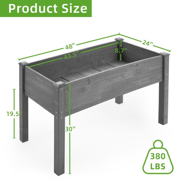Raised Garden Bed With Legs, Elevated Wooden Planter Box For Outdoor Plants - Gray - Image 2