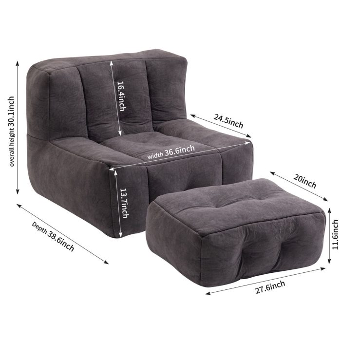 Modern Indoor Fluffy Bean Bag Chair With Memory Foam And Ottoman, Super Soft - Image 7