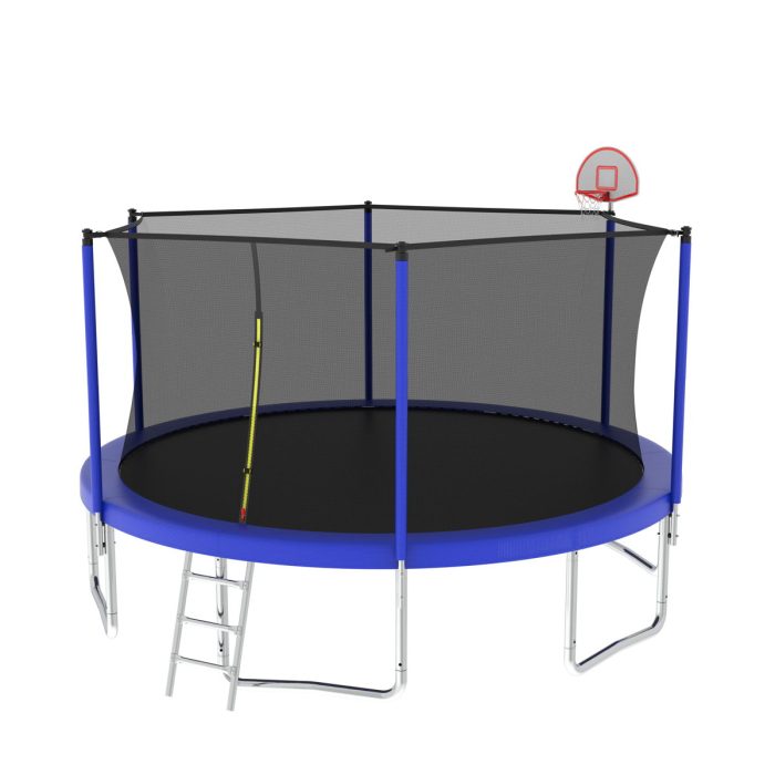 14Ft For Kids Children With Safety Enclosure Net Outdoor Backyards Large Recreational Trampoline - Blue - Image 3