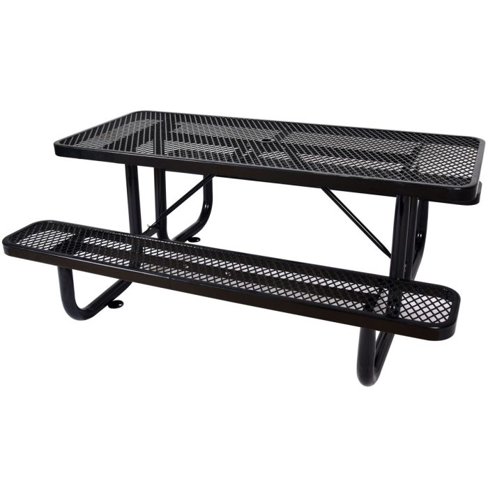 Rectangular Outdoor Steel Picnic Table With Umbrella Pole - Image 3
