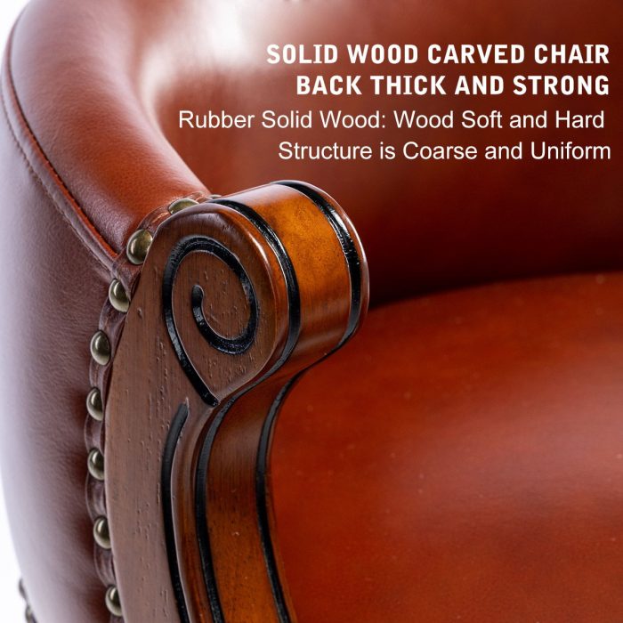 Seat Height 26'' Cow Top Leather Wooden Bar Stool, 360 Degree Swivel Bar Height Chair With Backs For Home Kitchen Counter - Image 4
