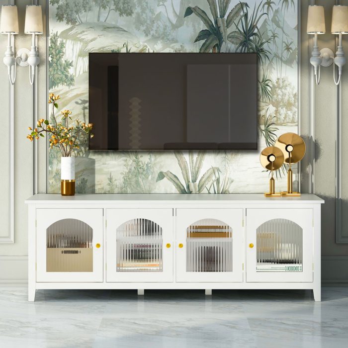 StylishTVcabinet Entertainment CenterTV Stand, TVconsoletable, Media Console, Solidwood Frame, Changhong Glass Door, Metal Handle - Image 7