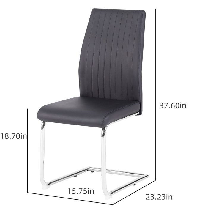 Modern Simple Style Dining Chair PU Leather Chrome Metal Pipe Restaurant Home Chair (Set of 2) - Image 4