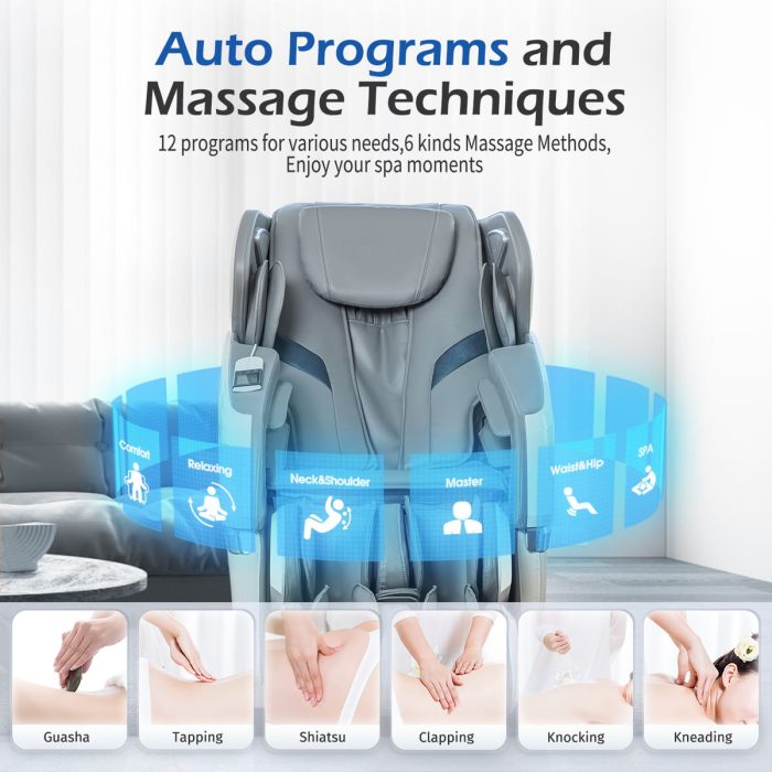 Bosscare - 2023 Brand New Update Gr8686 Massage Chairs With Ai Voice, App Control Sl Track Zero Gravity Full Body Massage Recliner - Gray - Image 4