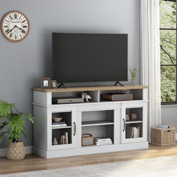 TV Stand With Storage Cabinet And Shelves, TV Console Table Entertainment Center For Living Room, Bedroom - White - Image 4