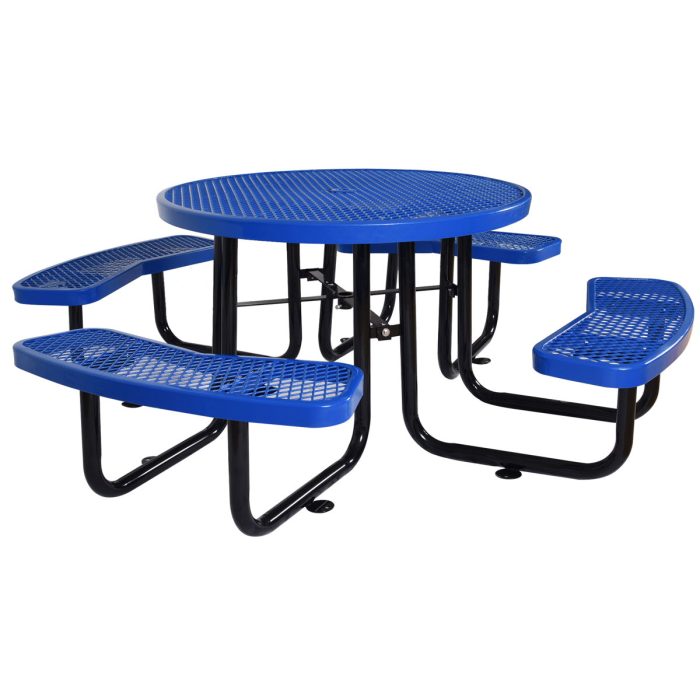 Round Outdoor Steel Picnic Table With Umbrella Pole - Image 4