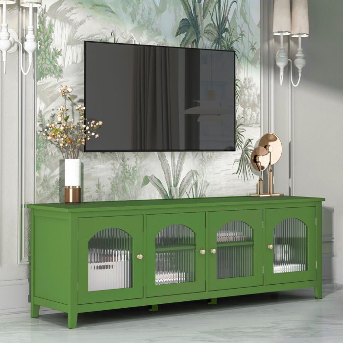 StylishTVcabinet Entertainment CenterTV Stand, TVconsoletable, Media Console, Solidwood Frame, Changhong Glass Door, Metal Handle - Image 4