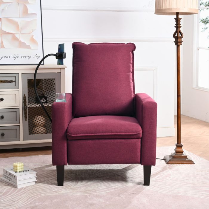 Recliner Chairs For Adults, Adjustable Recliner Sofa With Mobile Phone Holder & Cup Holder, Modern Reclining Chairs Fabric Push Back Recliner Chairs For Living Room, Bedroom - Image 6